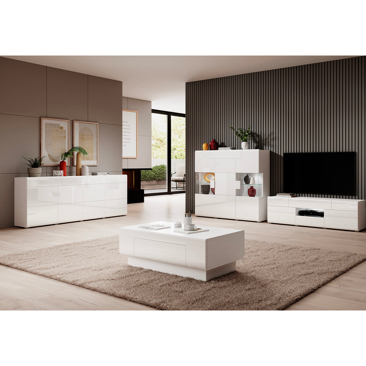 Meuble TV 2 portes 2 tiroirs 159 cm Jules Blanc - vue 5