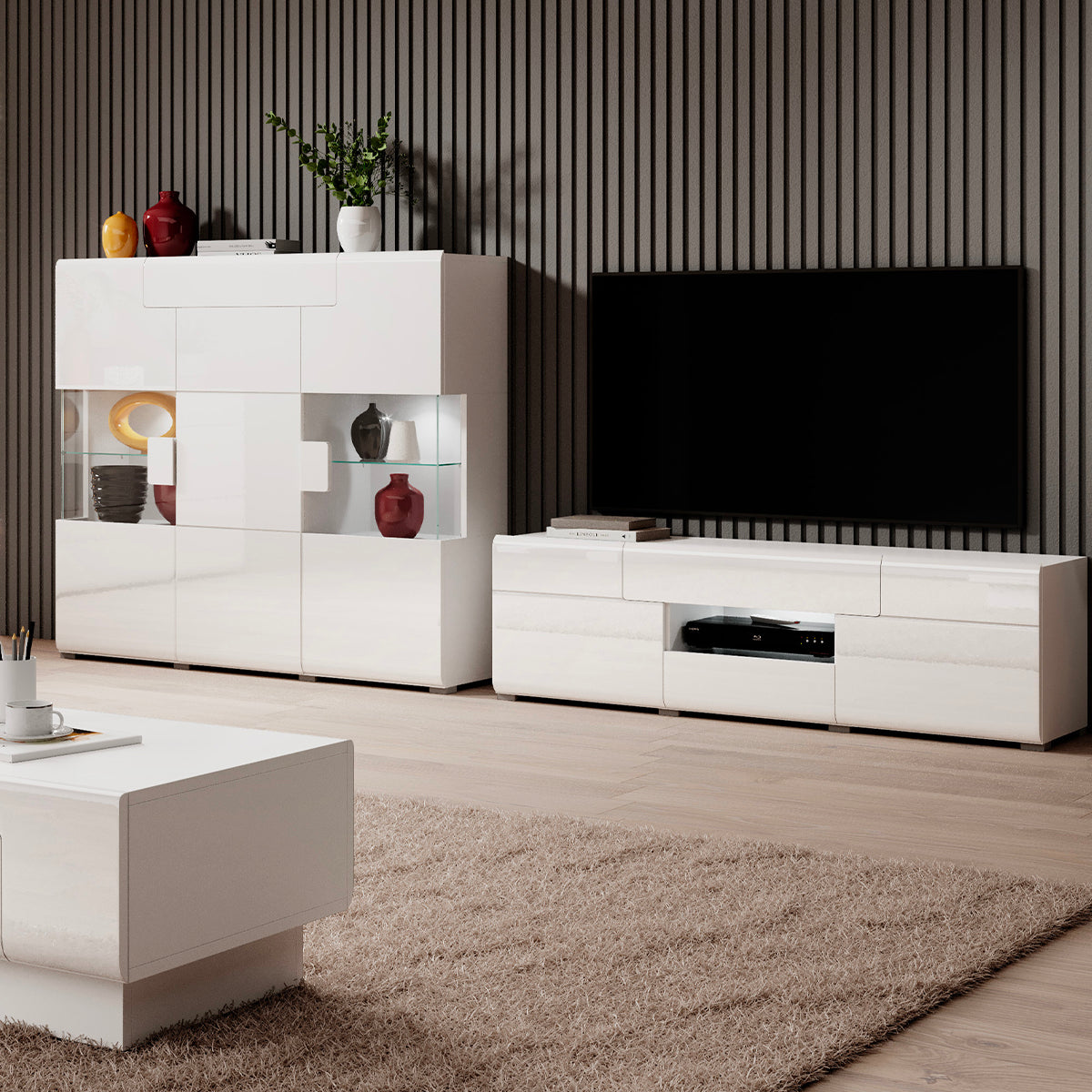 Meuble TV 2 portes 2 tiroirs 159 cm Jules Blanc - vue 6