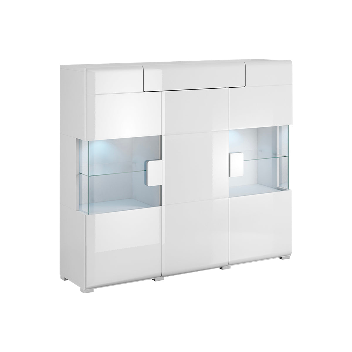 Buffet haut 3 portes 1 tiroir avec LED Jules Blanc