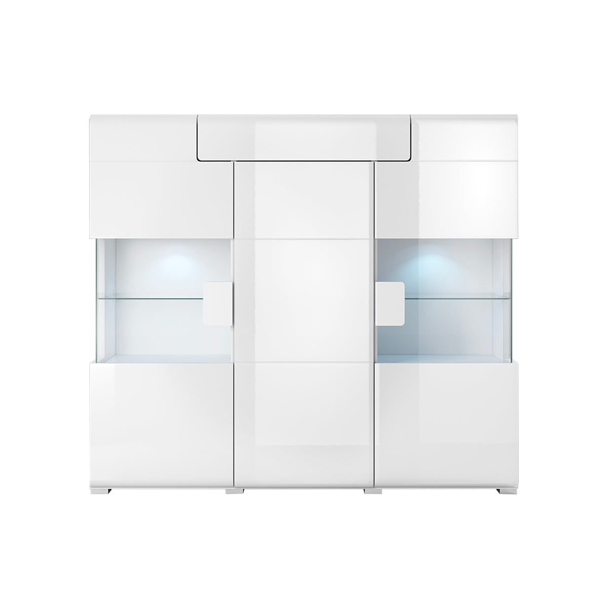 Buffet haut 3 portes 1 tiroir avec LED Jules Blanc - vue 2
