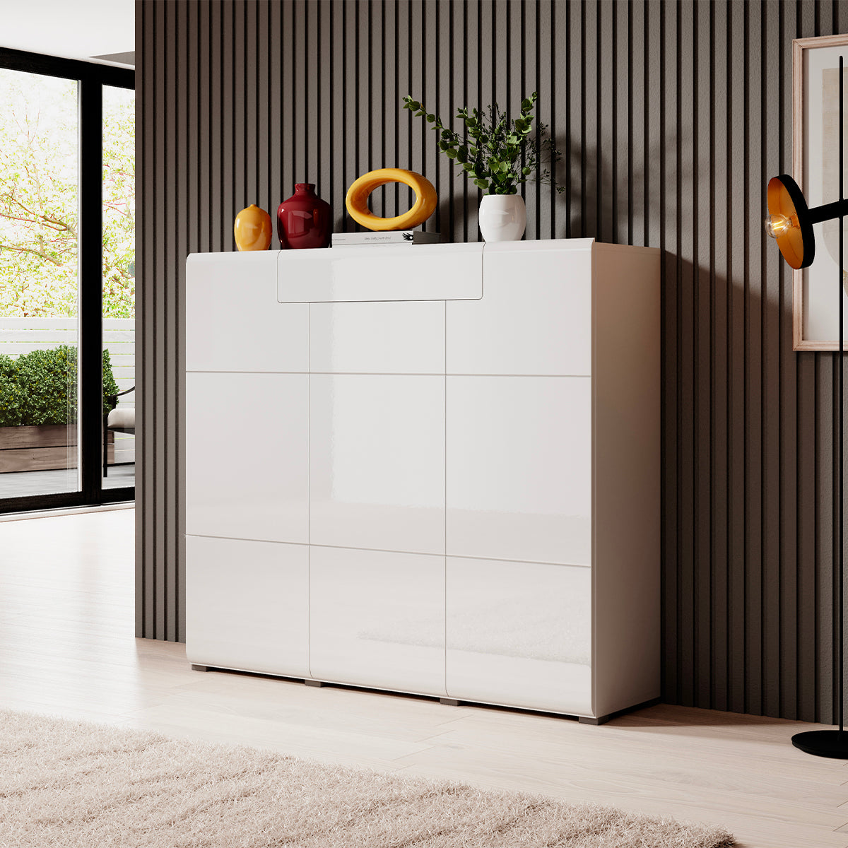 Buffet haut 3 portes 1 tiroir Jules Blanc - vue 3
