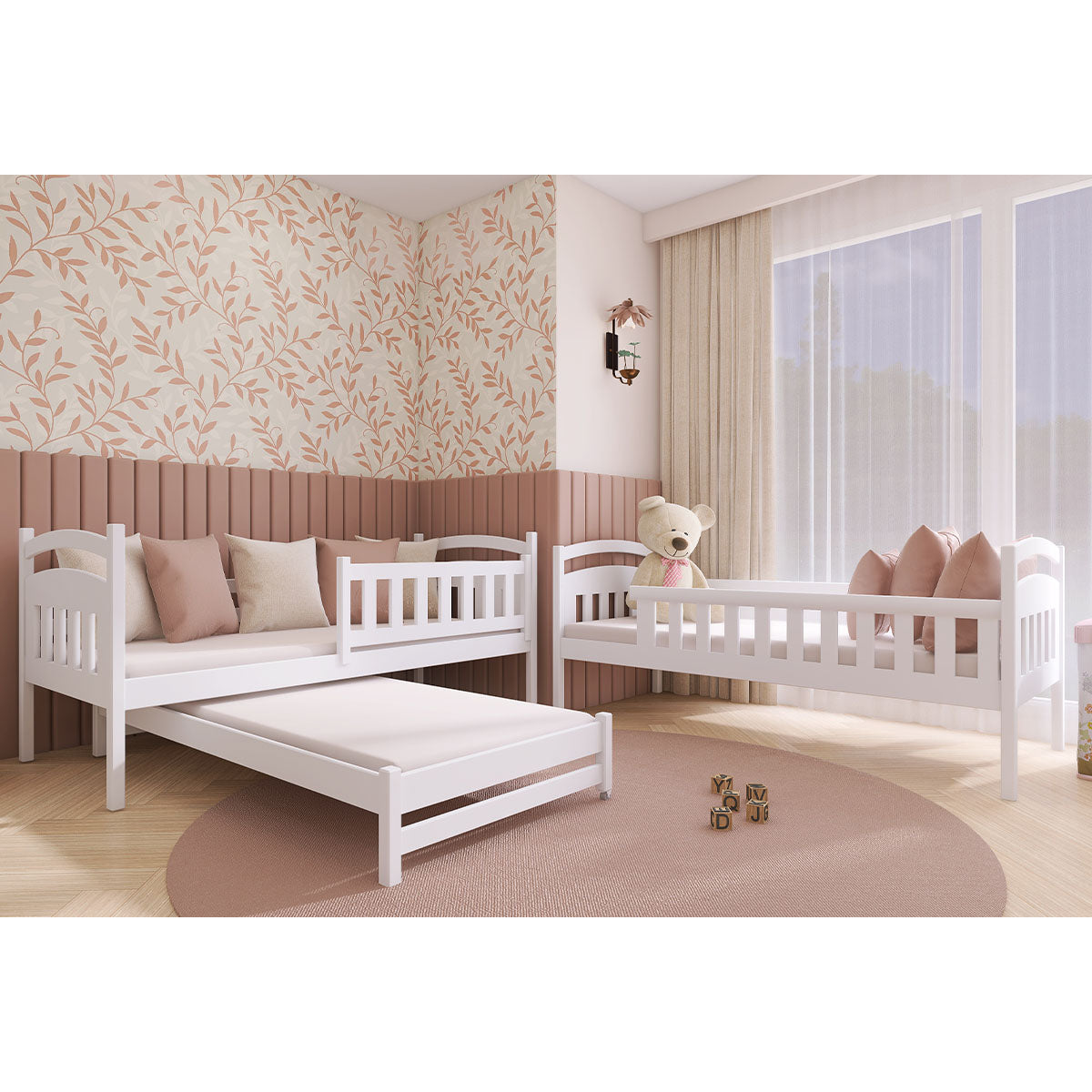 Lit superposé 90x200 sommier lit gigogne et tiroirs inclus Jules Blanc - vue 6