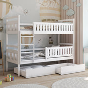 Lit superposé 90x200 sommier et tiroirs inclus Jules Blanc