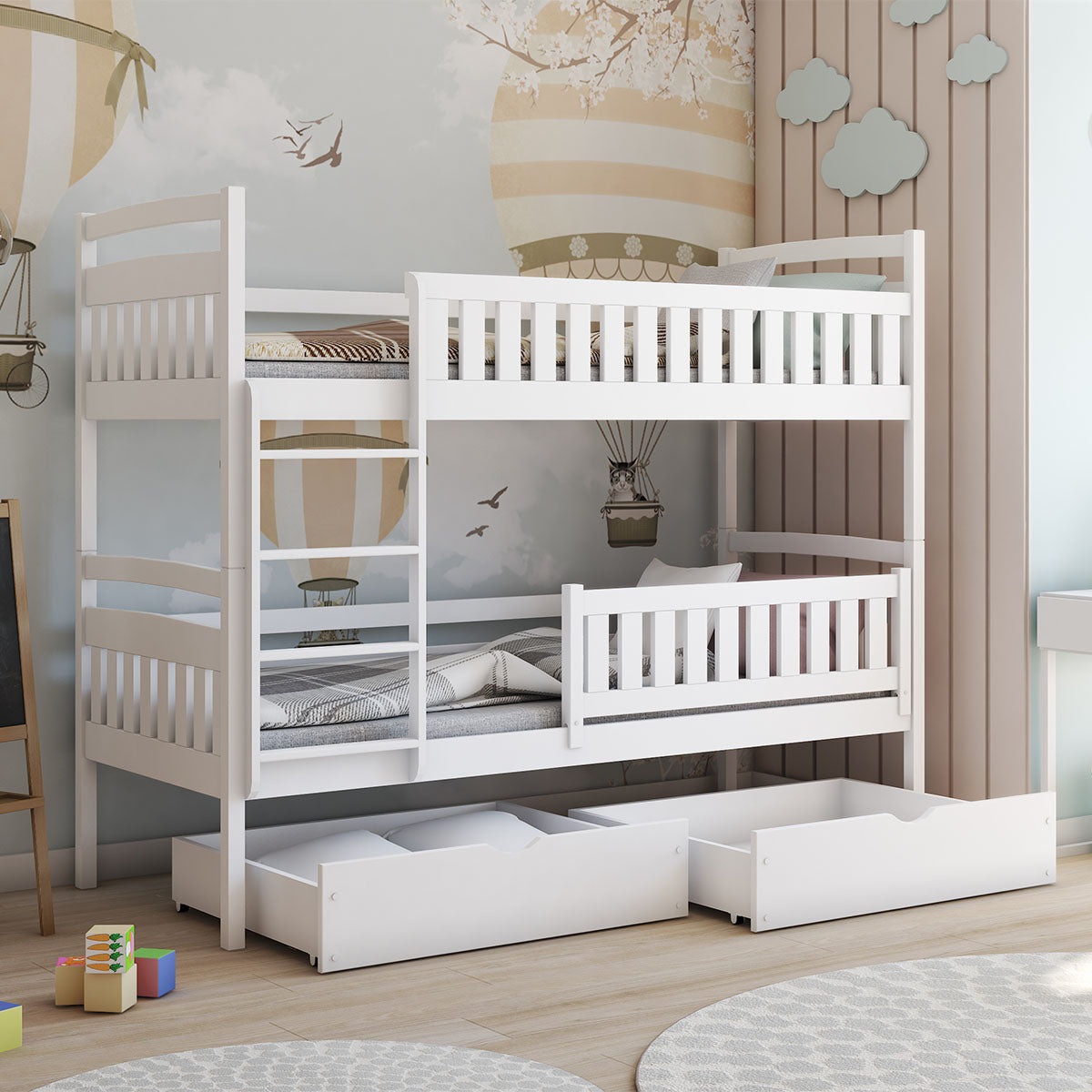 Lit superposé 90x200 sommier et tiroirs inclus Jules Blanc