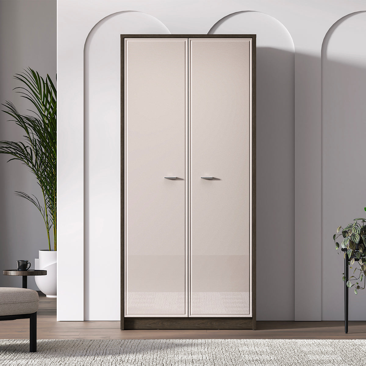 Armoire 2 portes Kaius Cachemire et Bois foncé - vue 4