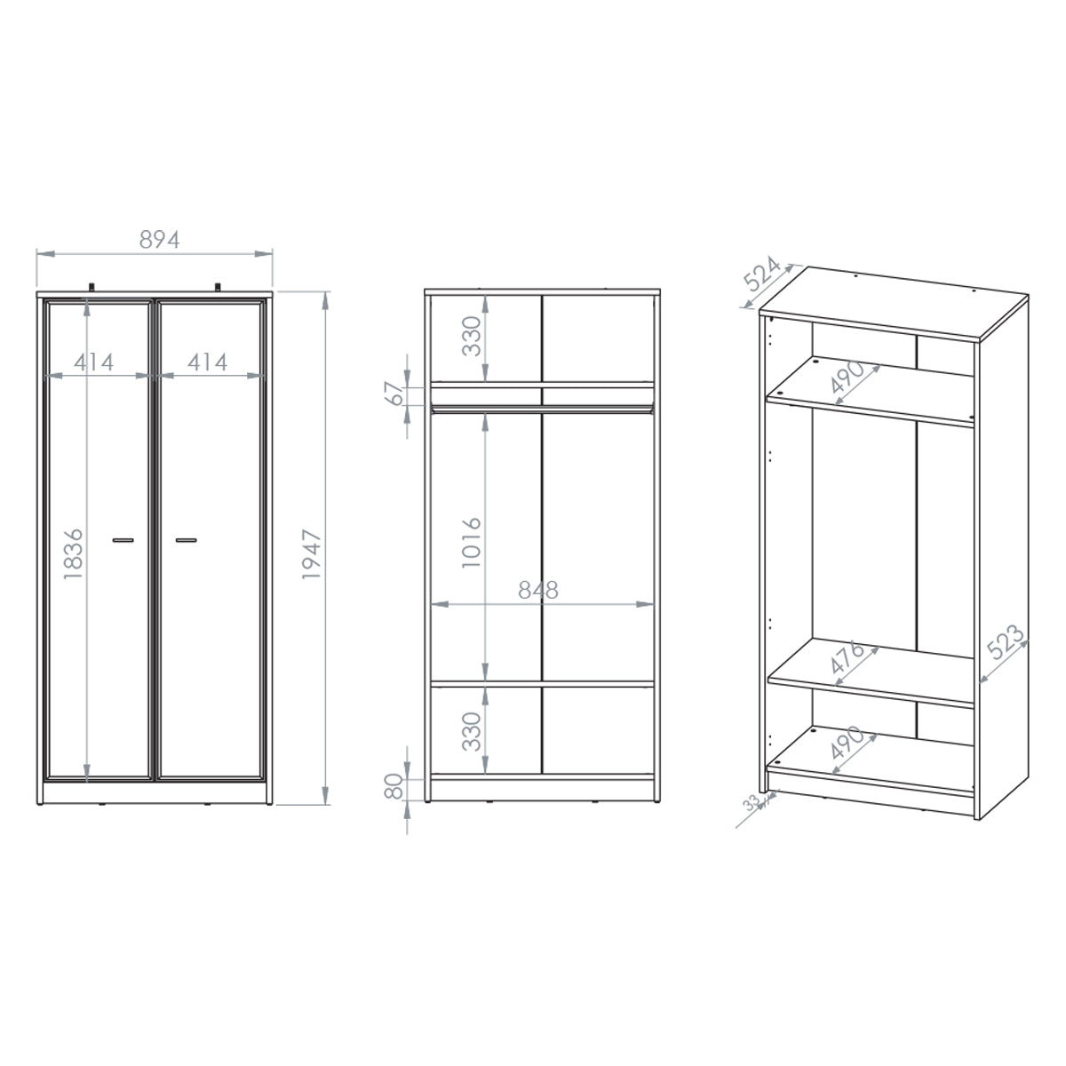 Armoire 2 portes Kaius Cachemire et Bois foncé - vue 5