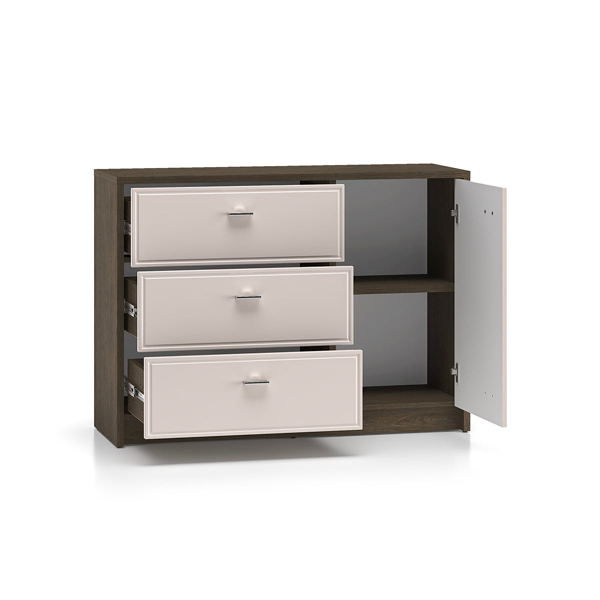 Buffet 1 porte 3 tiroirs Kaius Cachemire et Bois foncé - vue 3