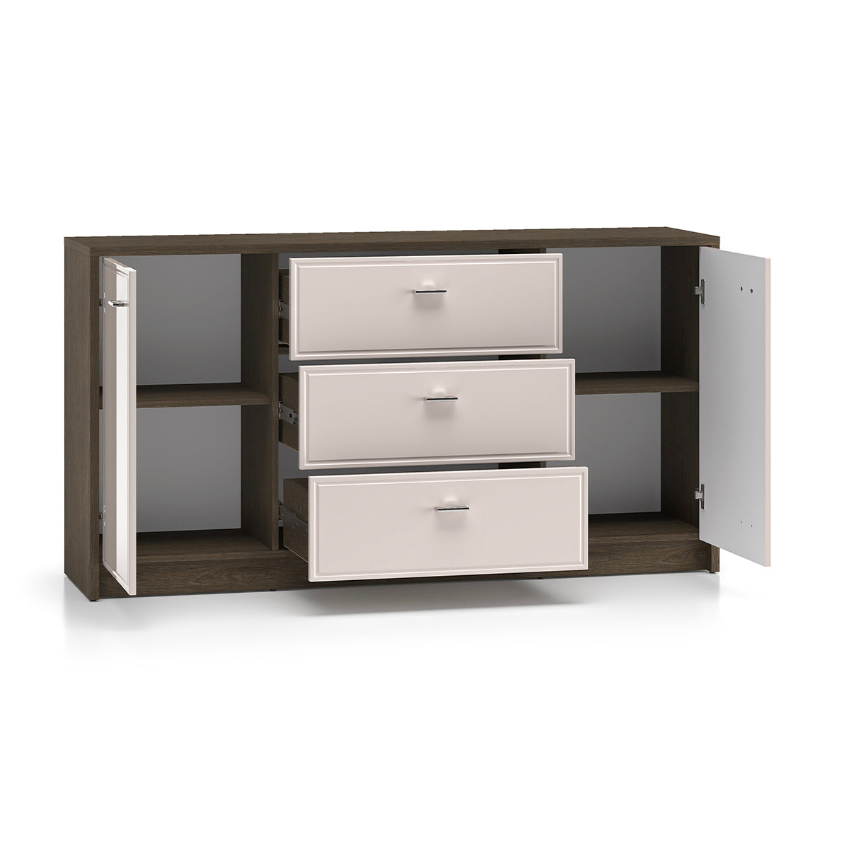 Buffet 2 portes 3 tiroirs Kaius Cachemire et Bois foncé - vue 3