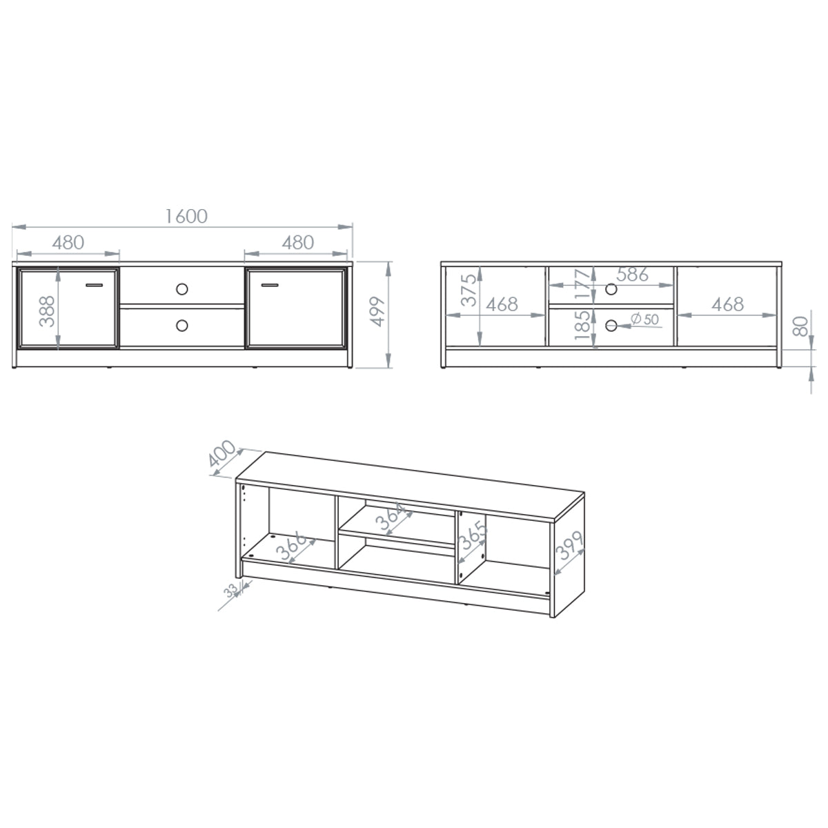 Meuble TV 2 portes 160 cm Kaius Cachemire et Bois foncé - vue 5