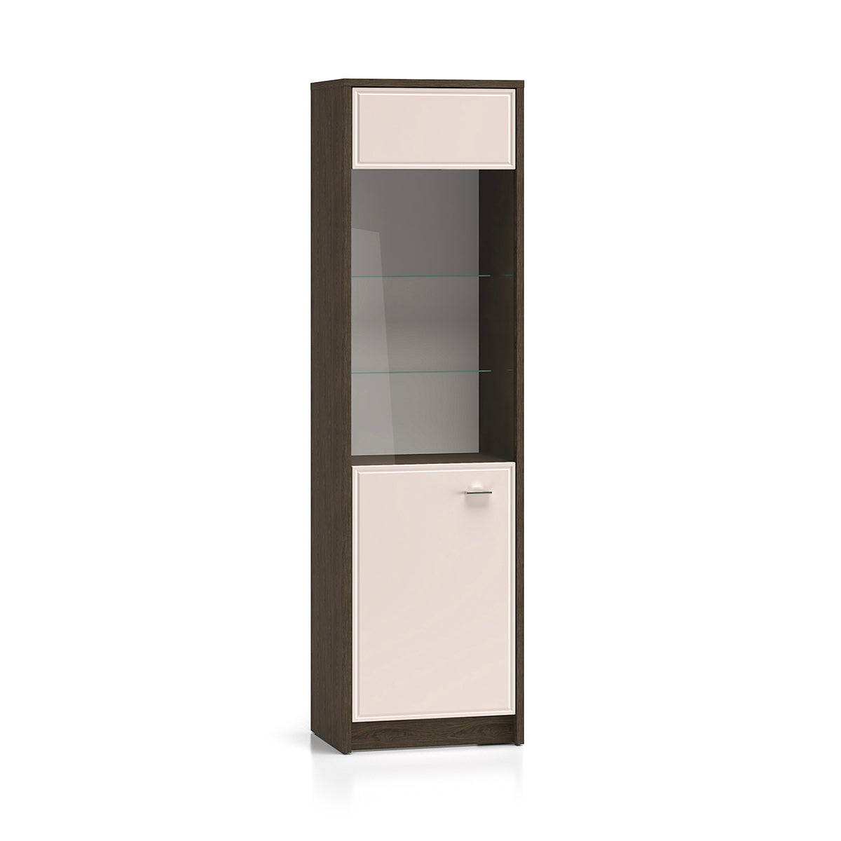 Vitrine 1 porte Kaius Cachemire et Bois foncé