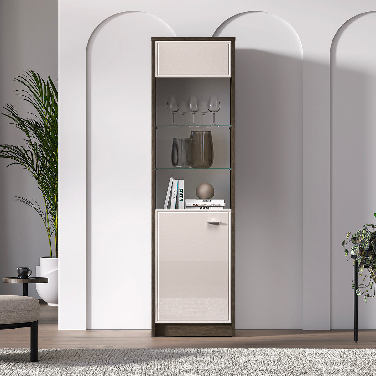 Vitrine 1 porte Kaius Cachemire et Bois foncé - vue 4