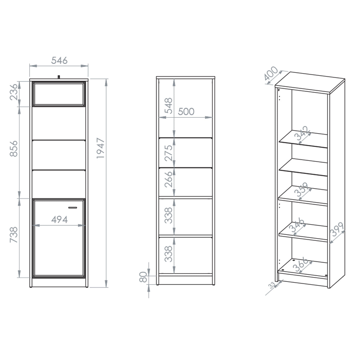 Vitrine 1 porte Kaius Cachemire et Bois foncé - vue 5