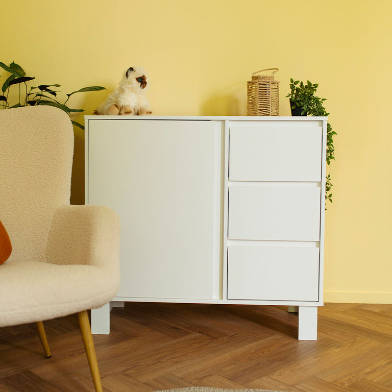 Commode 3 tiroirs 1 porte Littlesky by Klups Olivia Blanc - vue 4