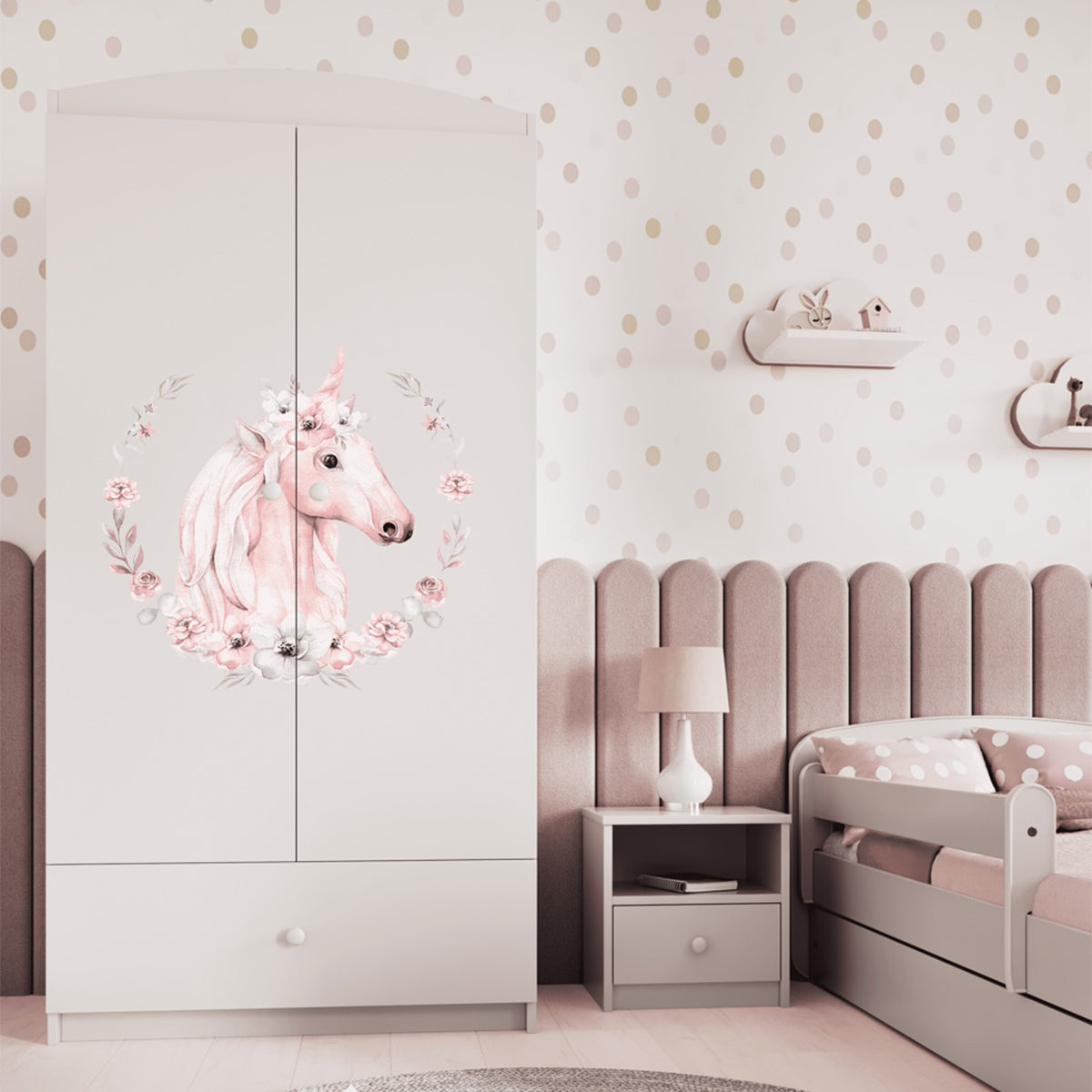 Armoire 2 portes 1 tiroir Kocot Kids Babydream Licorne - Blanc