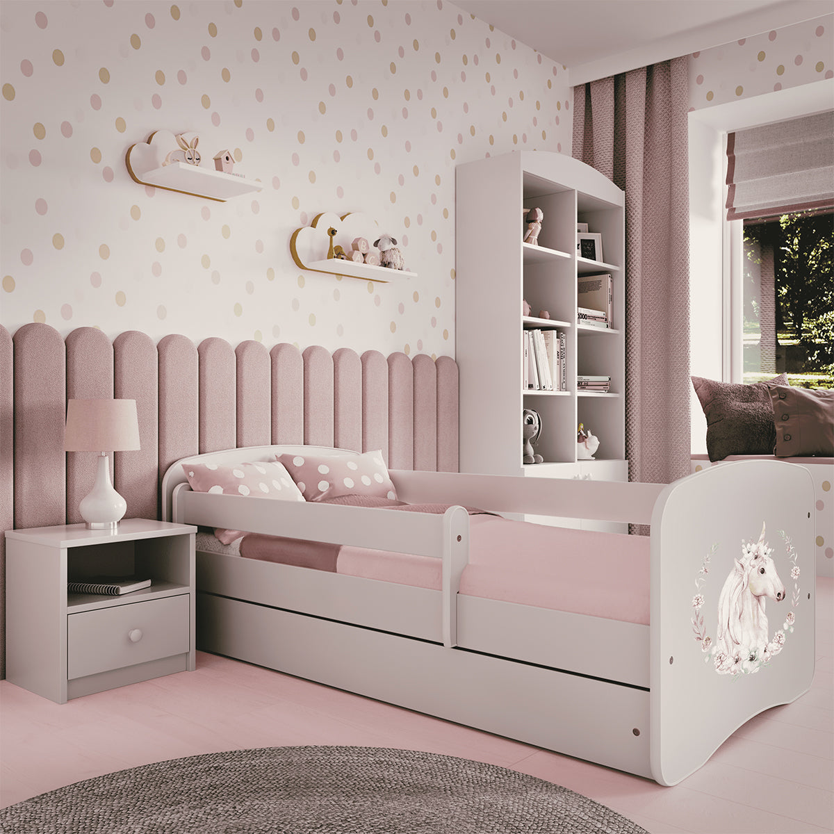 Lit 80x160 sommier et tiroir inclus  Kocot Kids Babydream Licorne - Blanc