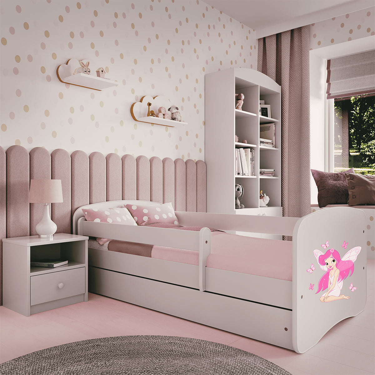 Lit 80x160 sommier et tiroir inclus  Kocot Kids Babydream La fée aux papillons - Blanc