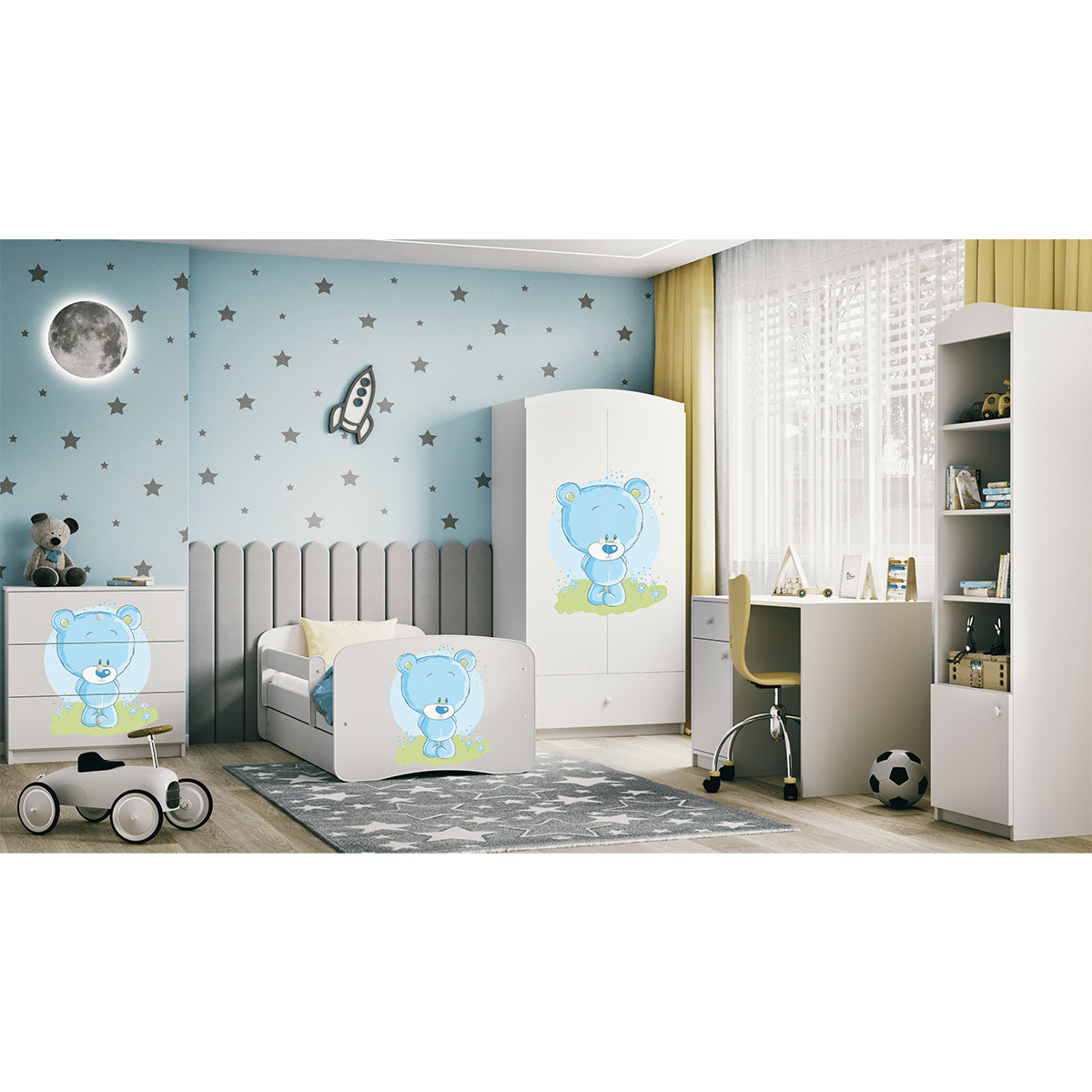 Lit 80x160 sommier et tiroir inclus Kocot Kids Babydream Ourson bleu - Blanc - vue 6