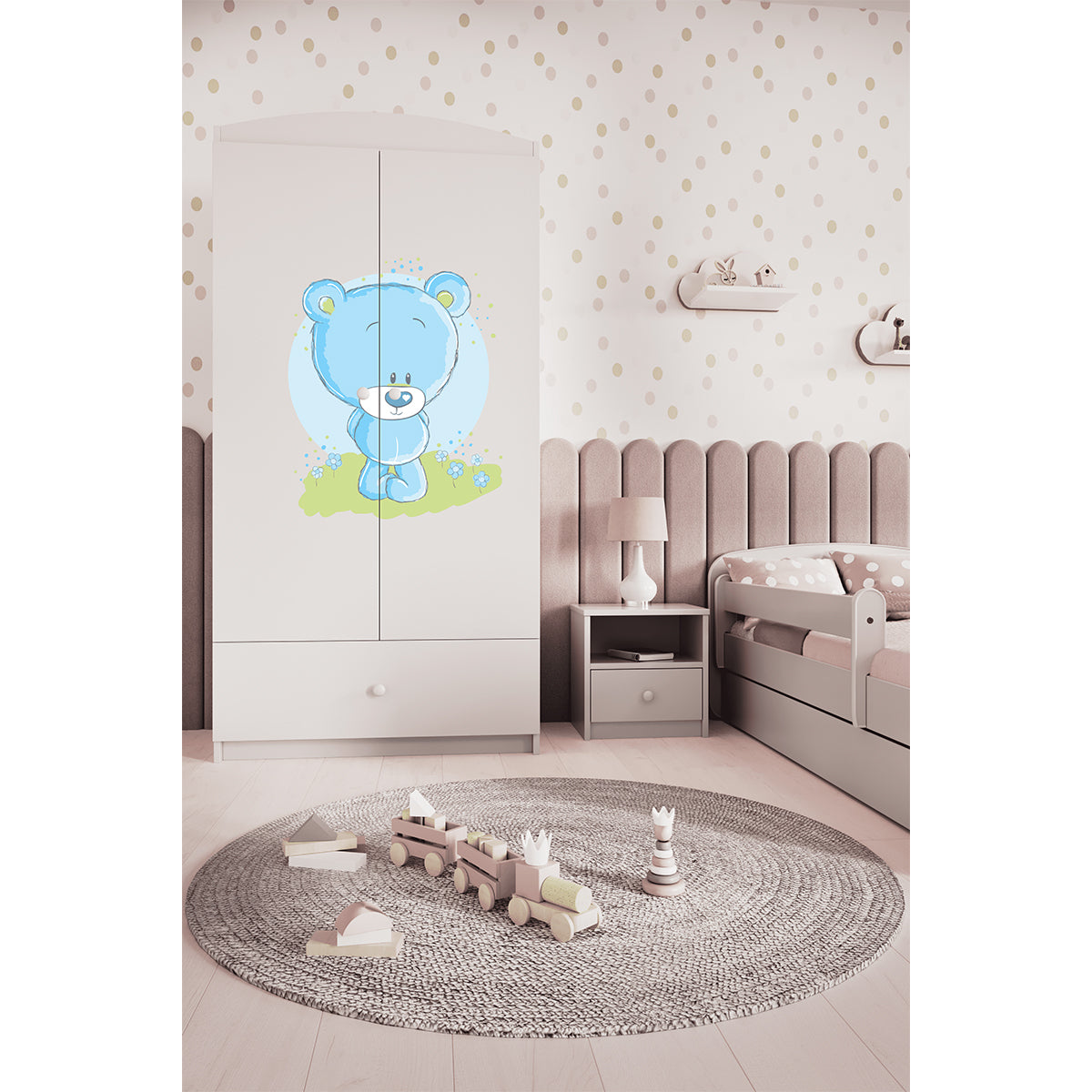 Armoire 2 portes 1 tiroir Kocot Kids Babydream Ourson bleu - Blanc