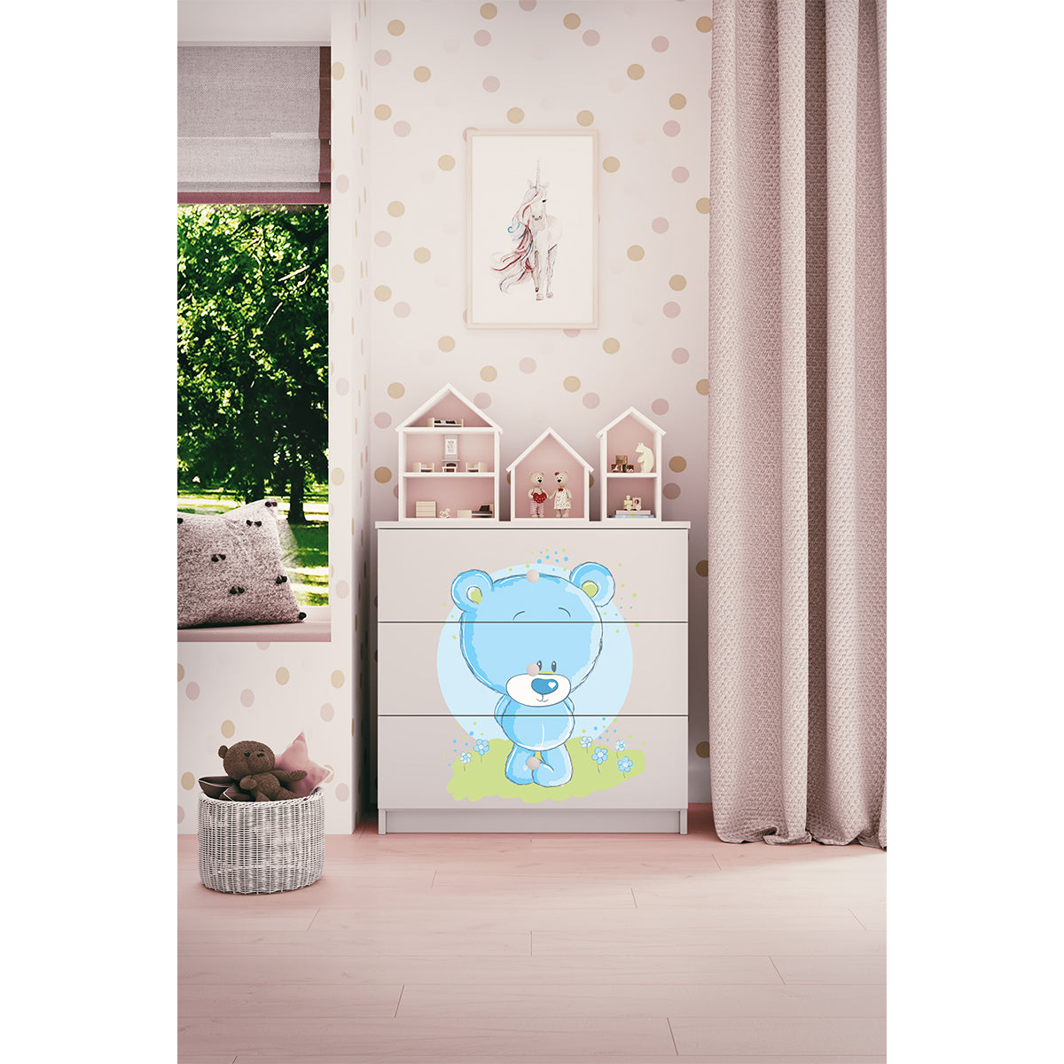 Commode 3 tiroirs Kocot Kids Babydream Ourson bleu - Blanc
