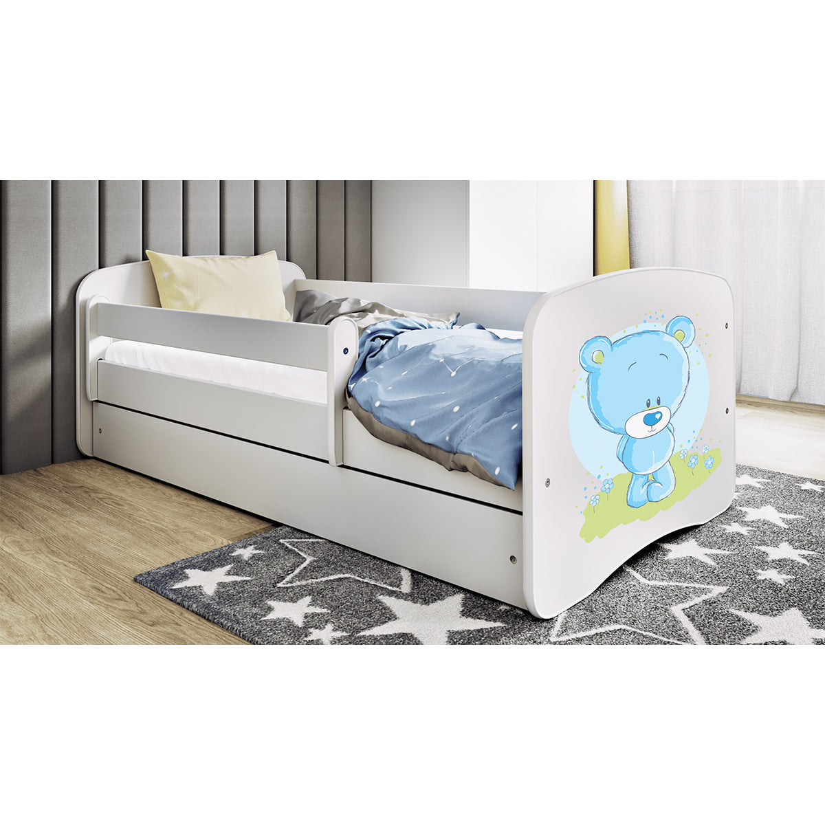 Lit 80x160 sommier et tiroir inclus Kocot Kids Babydream Ourson bleu - Blanc