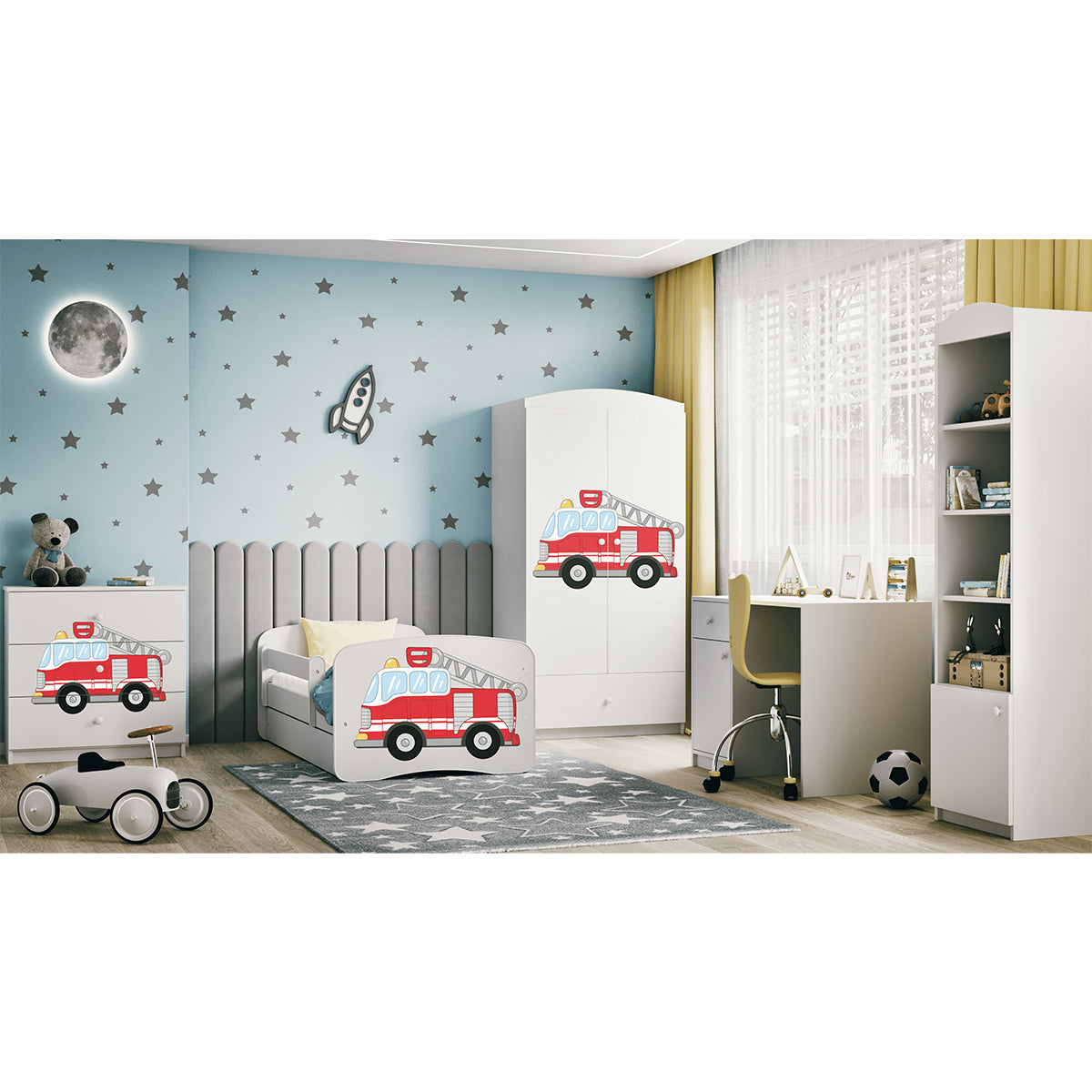 Lit 80x180 sommier et tiroir inclus Kocot Kids Babydream Pompier - Blanc - vue 6