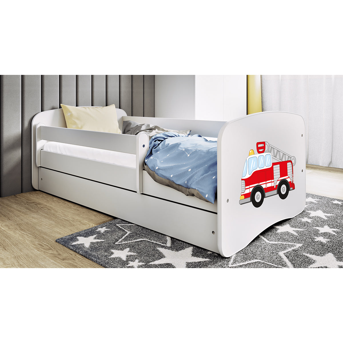 Lit 80x180 sommier et tiroir inclus Kocot Kids Babydream Pompier - Blanc