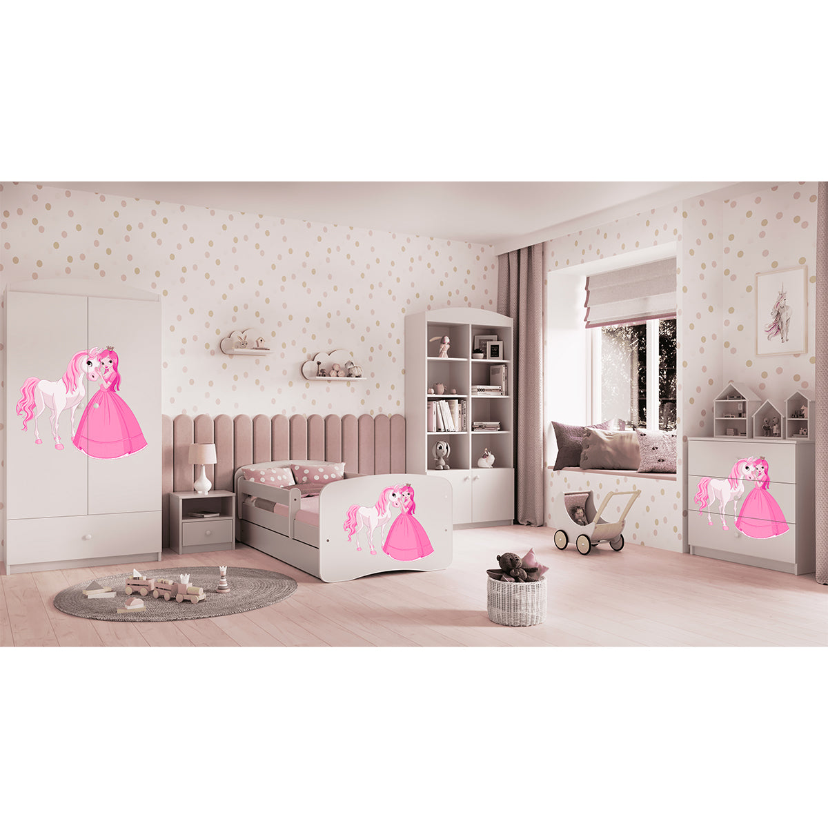 Lit 80x180 sommier et tiroir inclus Kocot Kids Babydream La princesse et le cheval - Blanc - vue 6