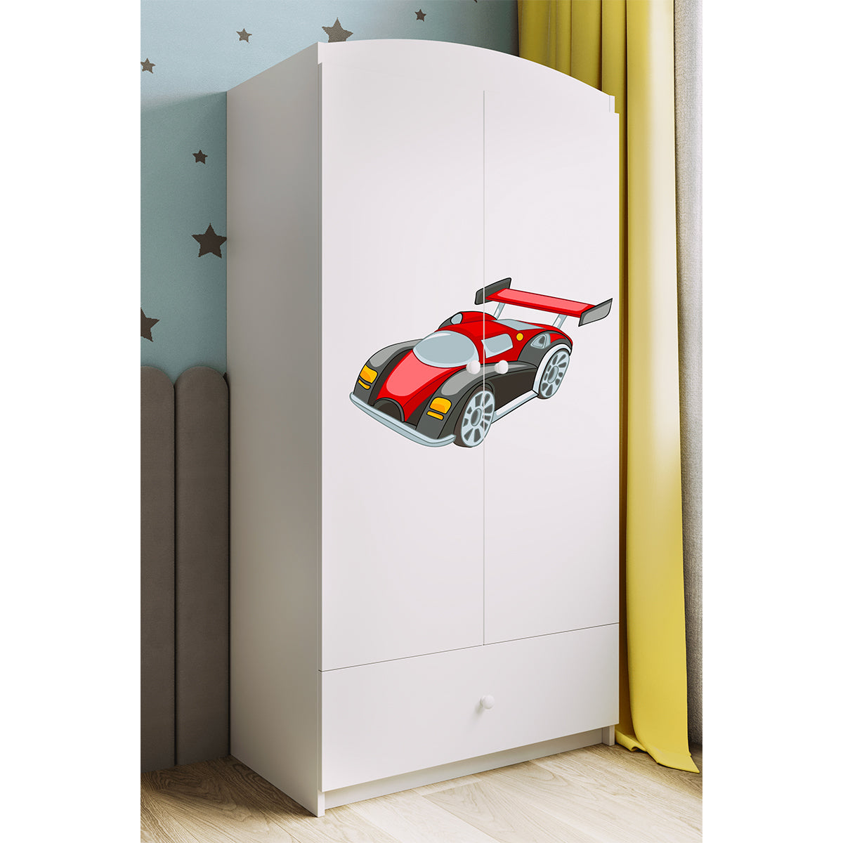 Armoire 2 portes 1 tiroir Kocot Kids Babydream Voiture de course - Blanc