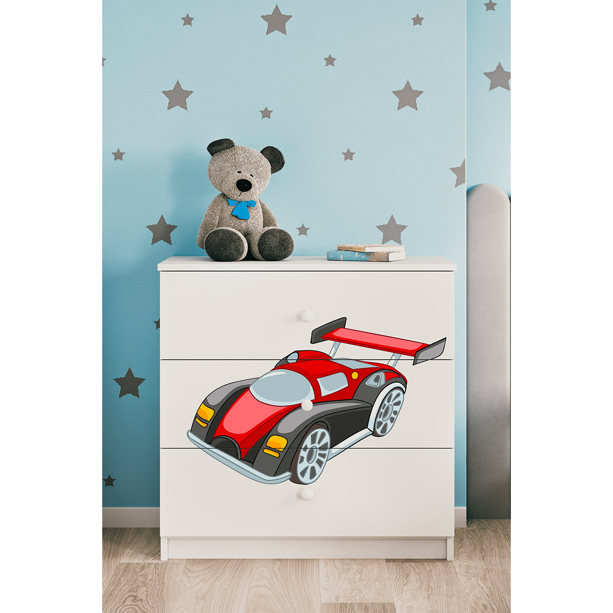 Commode 3 tiroirs Kocot Kids Babydream Voiture de course - Blanc