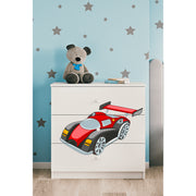 Commode 3 tiroirs Kocot Kids Babydream Voiture de course - Blanc