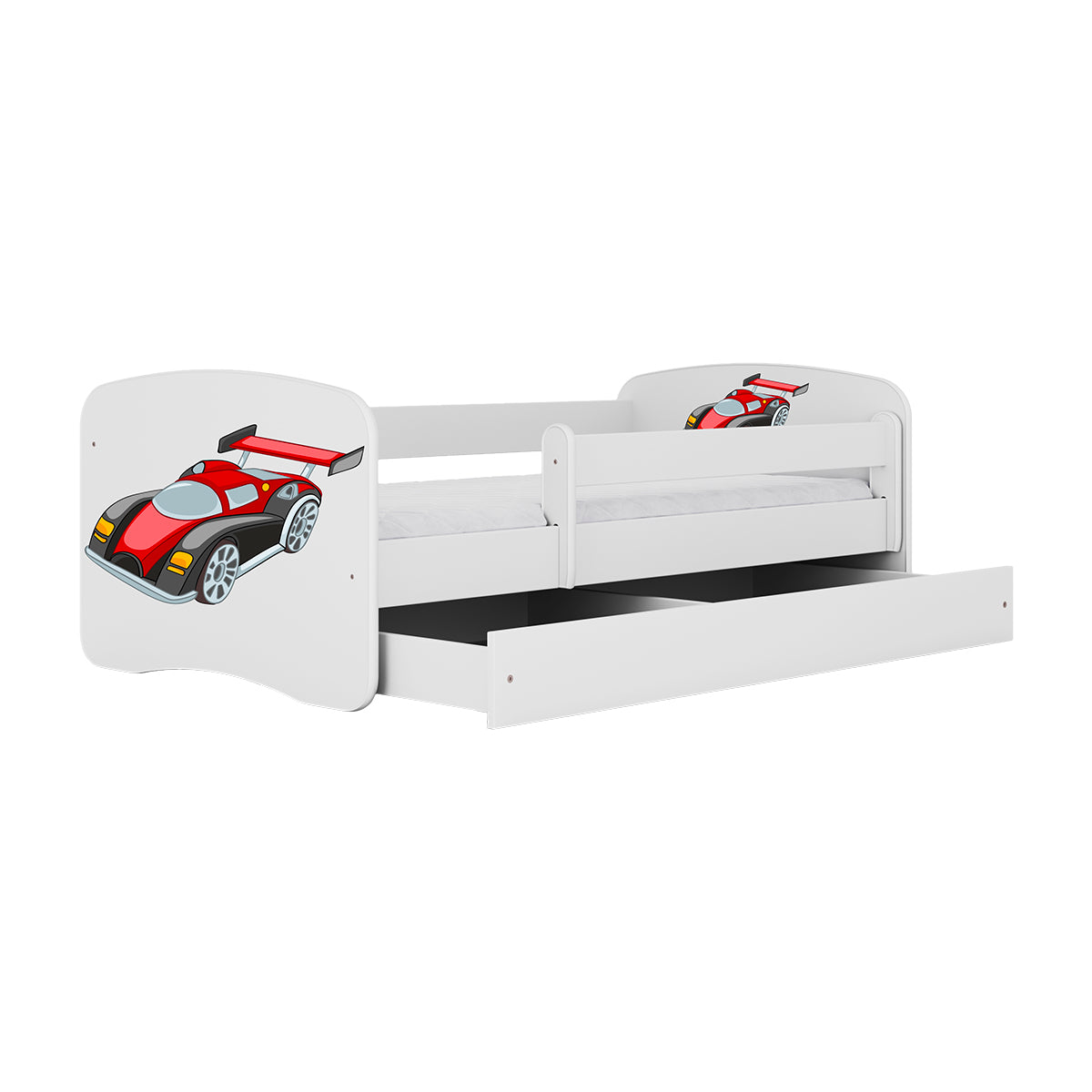 Lit 80x180 sommier et tiroir inclus Kocot Kids Babydream Voiture de course - Blanc - vue 4