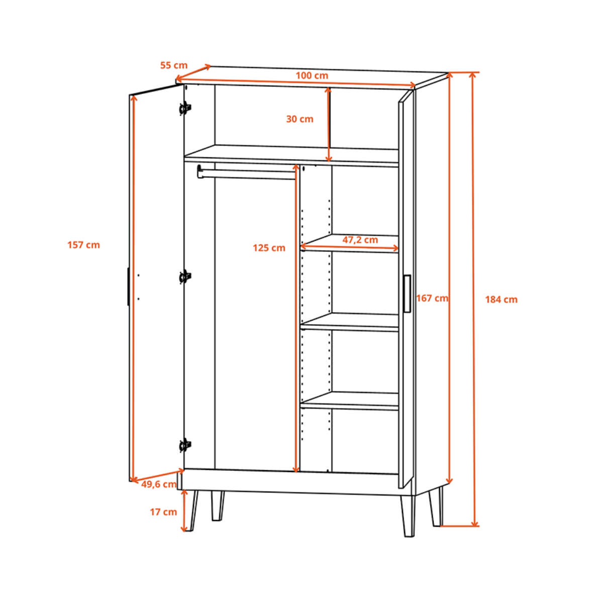Armoire 2 portes Denver - Gris - vue 7