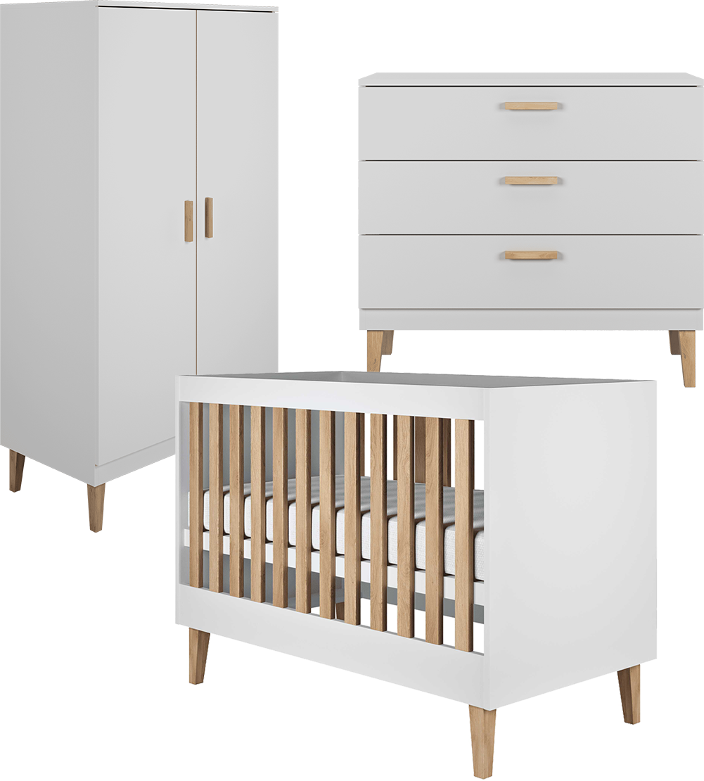 Chambre complète lit bébé 60x120, commode et armoire Kocot Kids Kubi - Blanc - vue 2