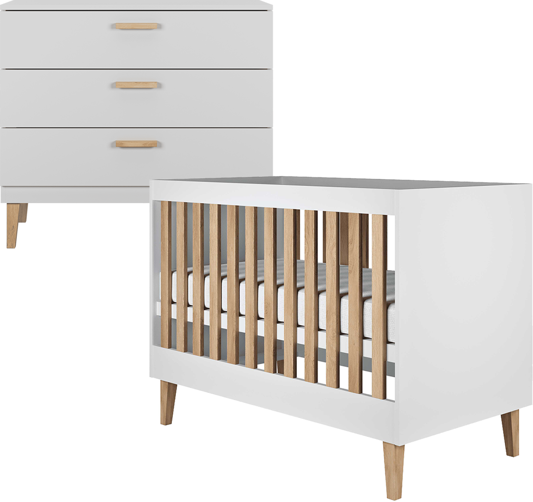 Lit bébé 60x120 et commode Kocot Kids Kubi - Blanc