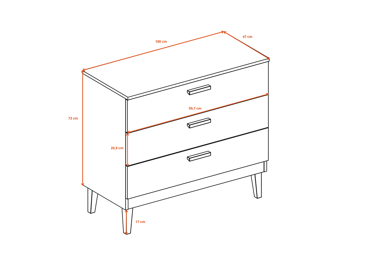 Commode 3 tiroirs Denver - Blanc - vue 5