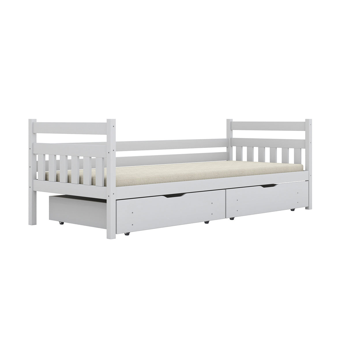 Lit 90x200 sommier et tiroirs inclus David Blanc - vue 2
