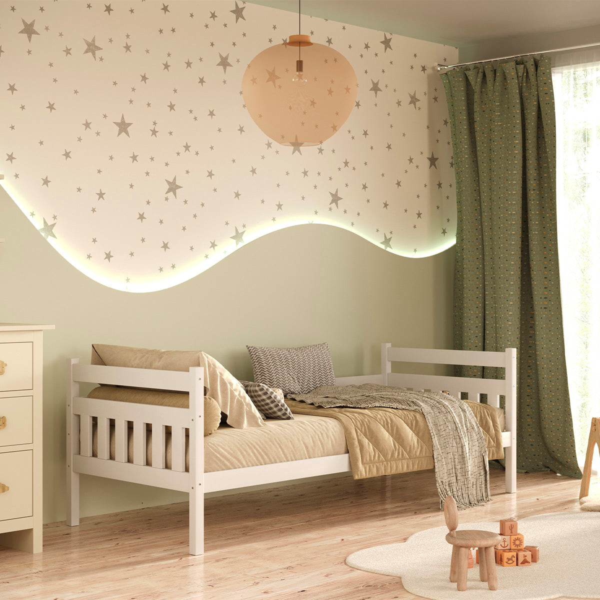 Lit 90x200 sommier et tiroirs inclus David Blanc - vue 6