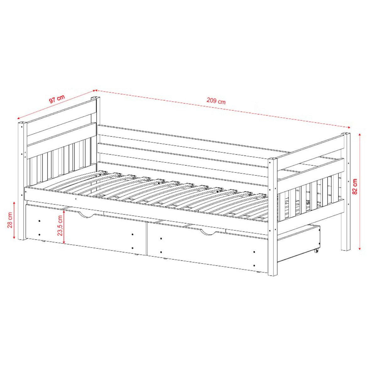 Lit 90x200 sommier et tiroirs inclus David Gris - vue 8