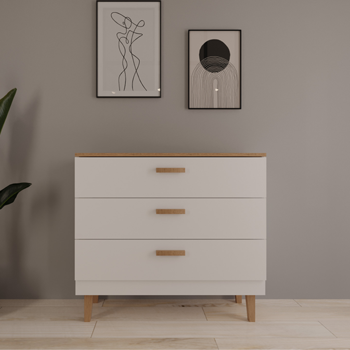 Commode 3 tiroirs Denver - Blanc - vue 4