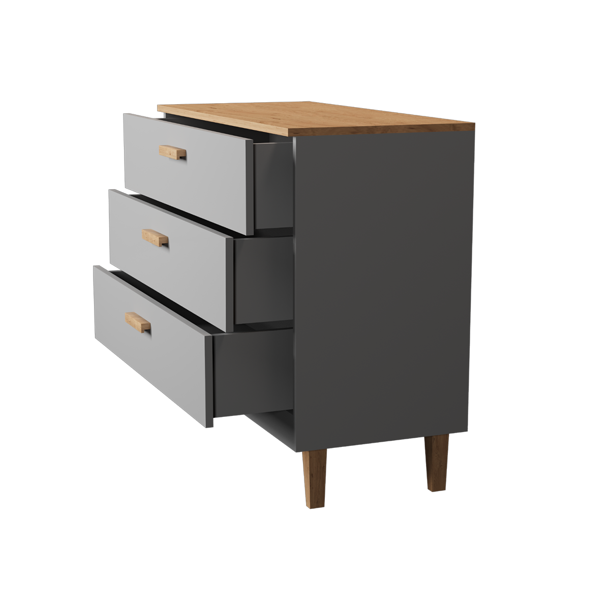 Commode 3 tiroirs Denver - Gris - vue 3
