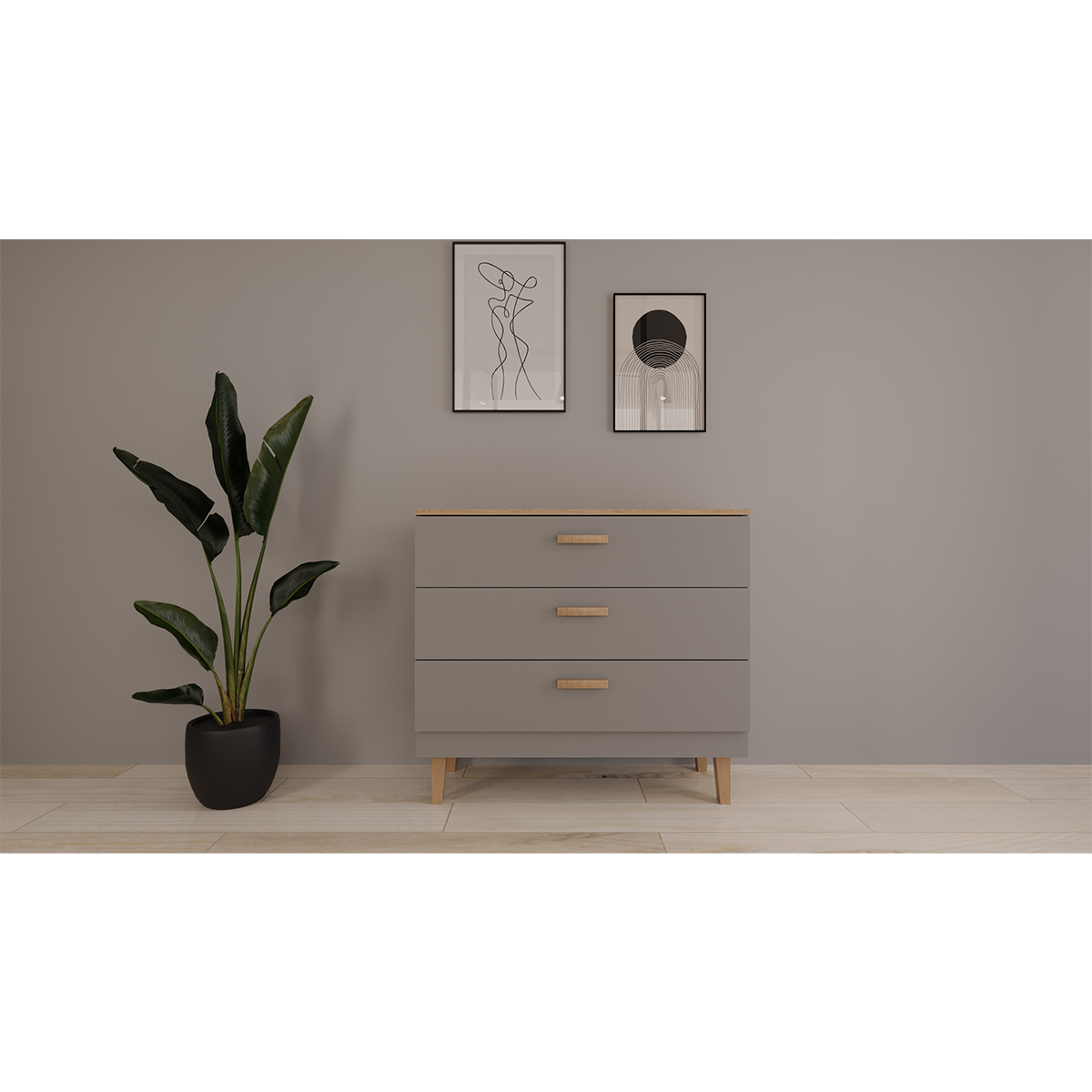 Commode 3 tiroirs Denver - Gris - vue 5