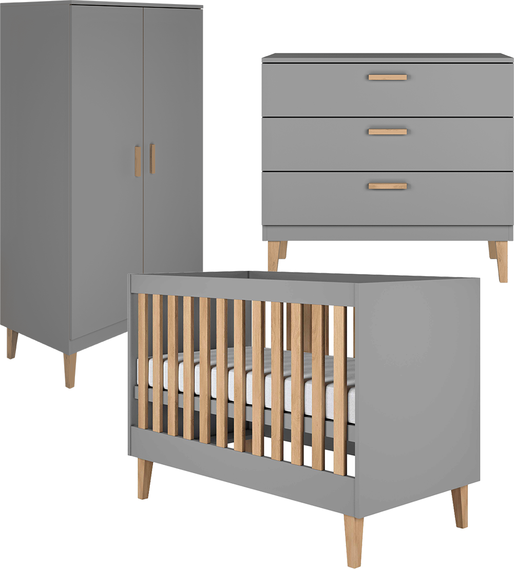Chambre complète lit bébé 60x120, commode et armoire Kocot Kids Kubi - Gris - vue 2