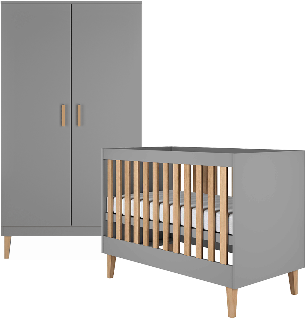Lit bébé 60x120 et armoire Kocot Kids Kubi - Gris