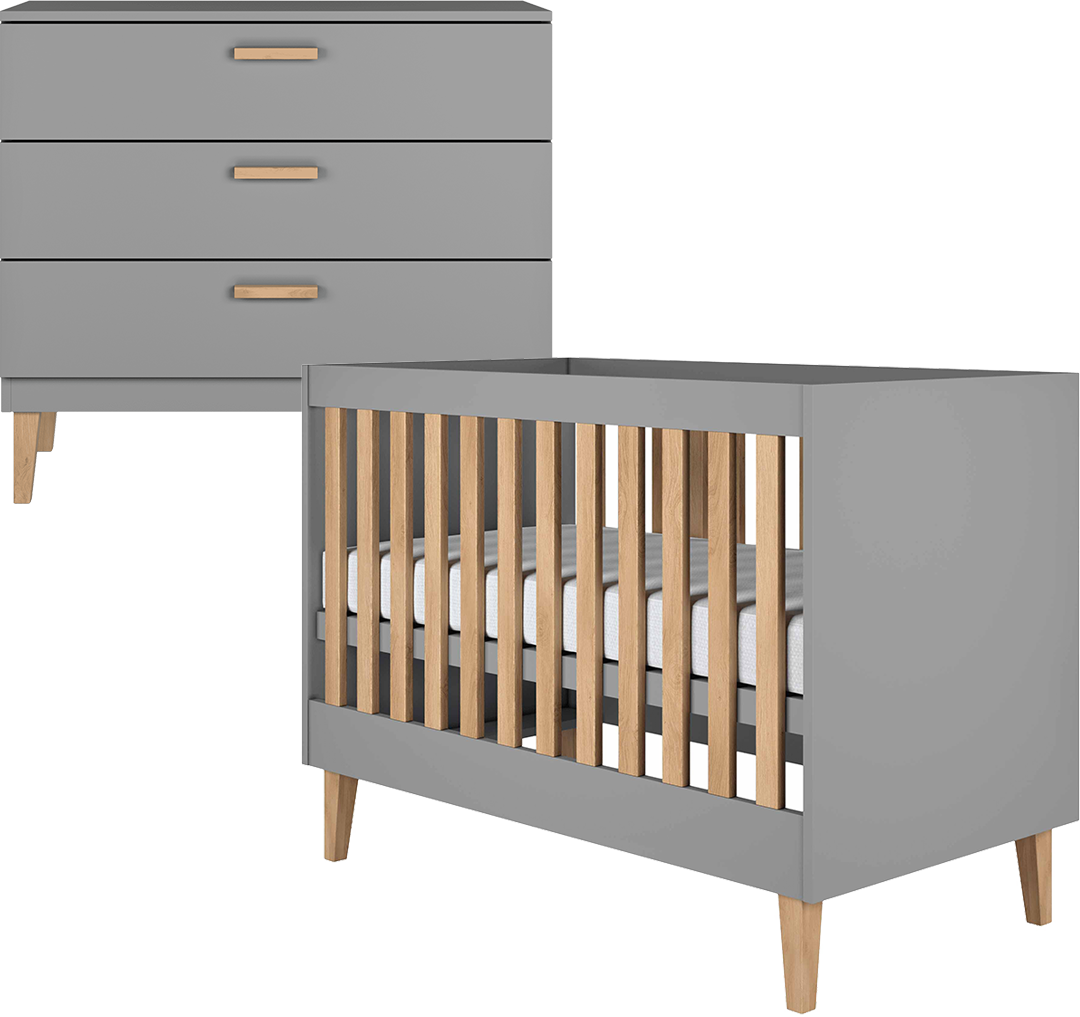 Lit bébé 60x120 et commode Kocot Kids Kubi - Gris