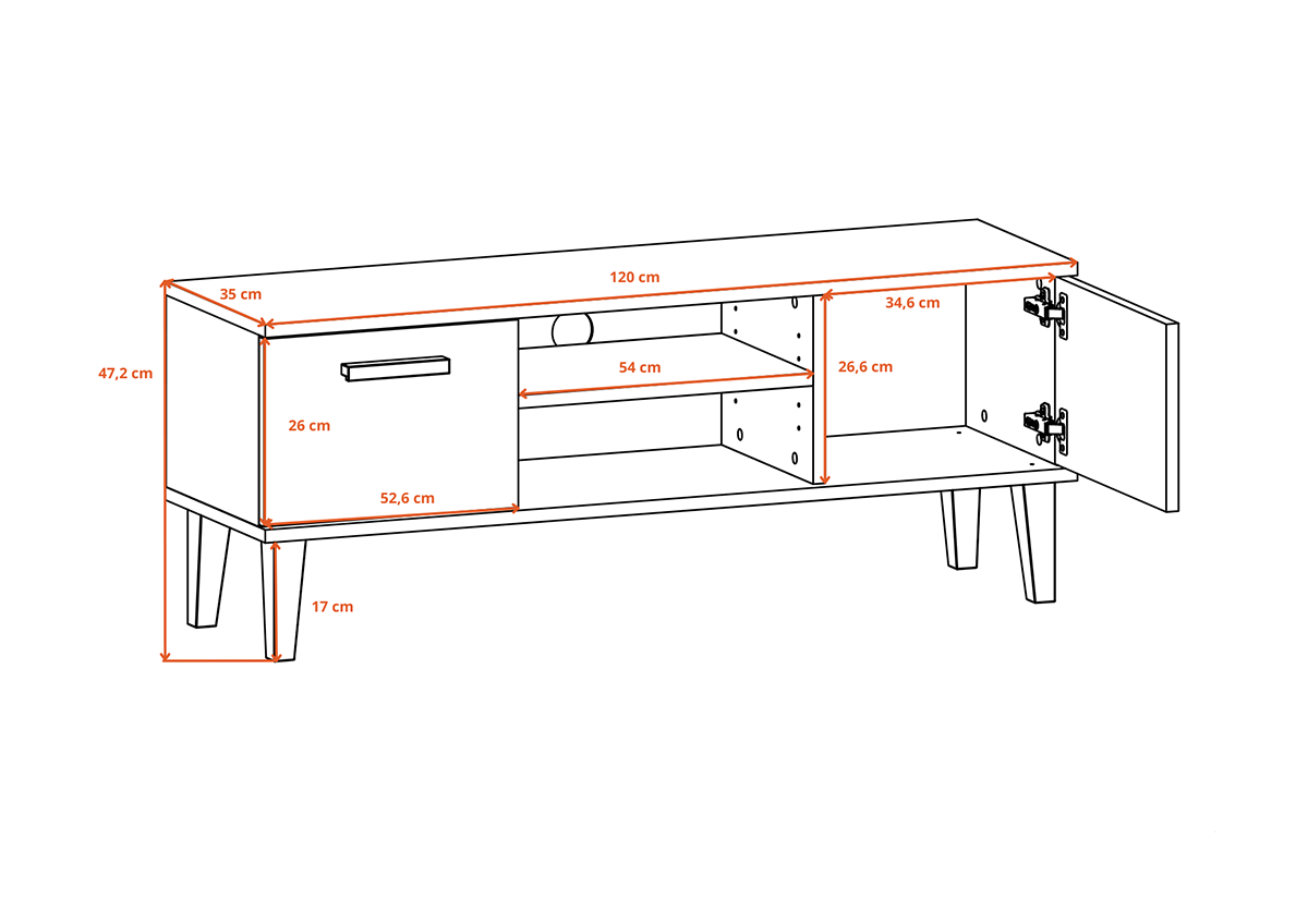Meuble TV 120 cm Denver - Blanc - vue 3