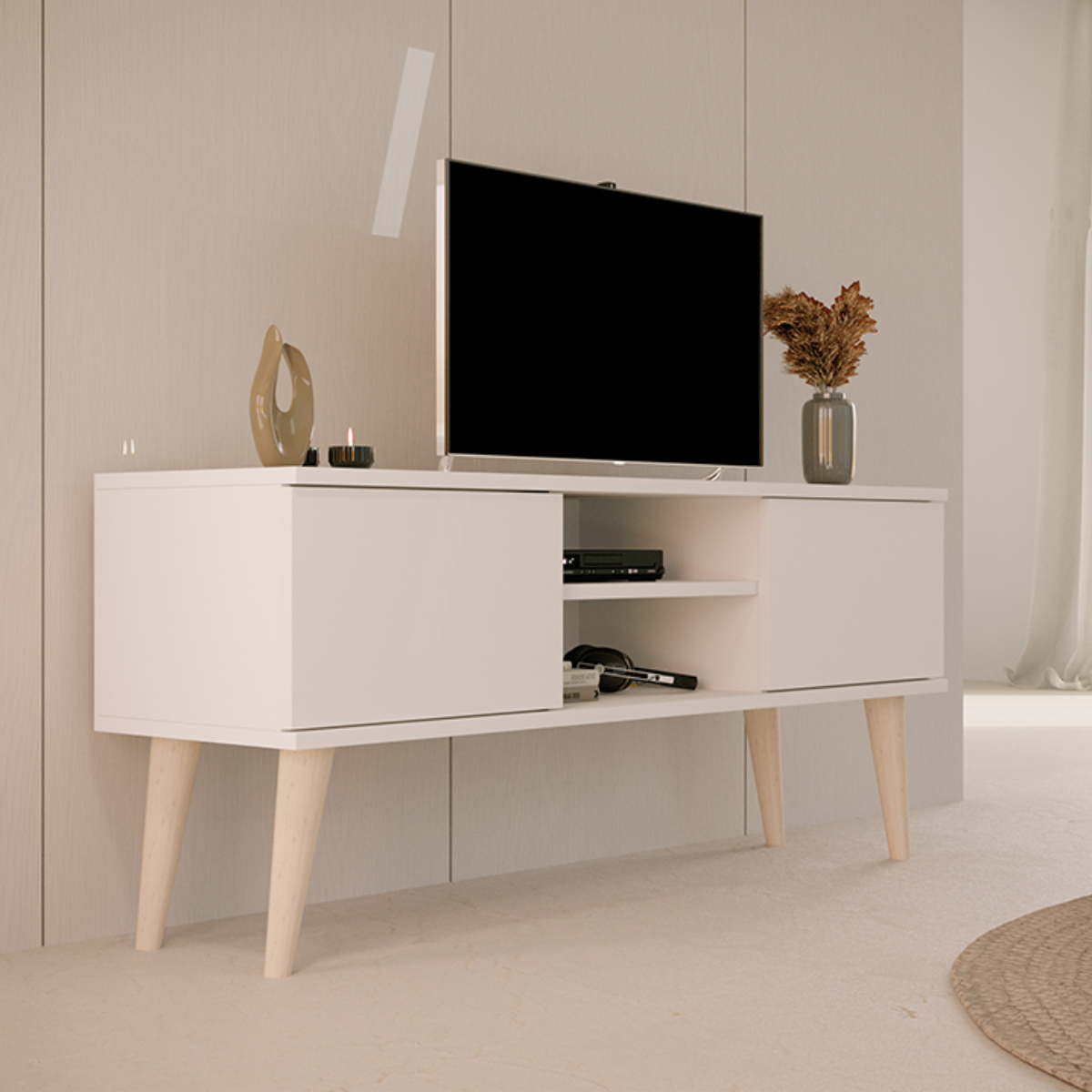 Meuble TV 120 cm Toronto - Blanc - vue 6