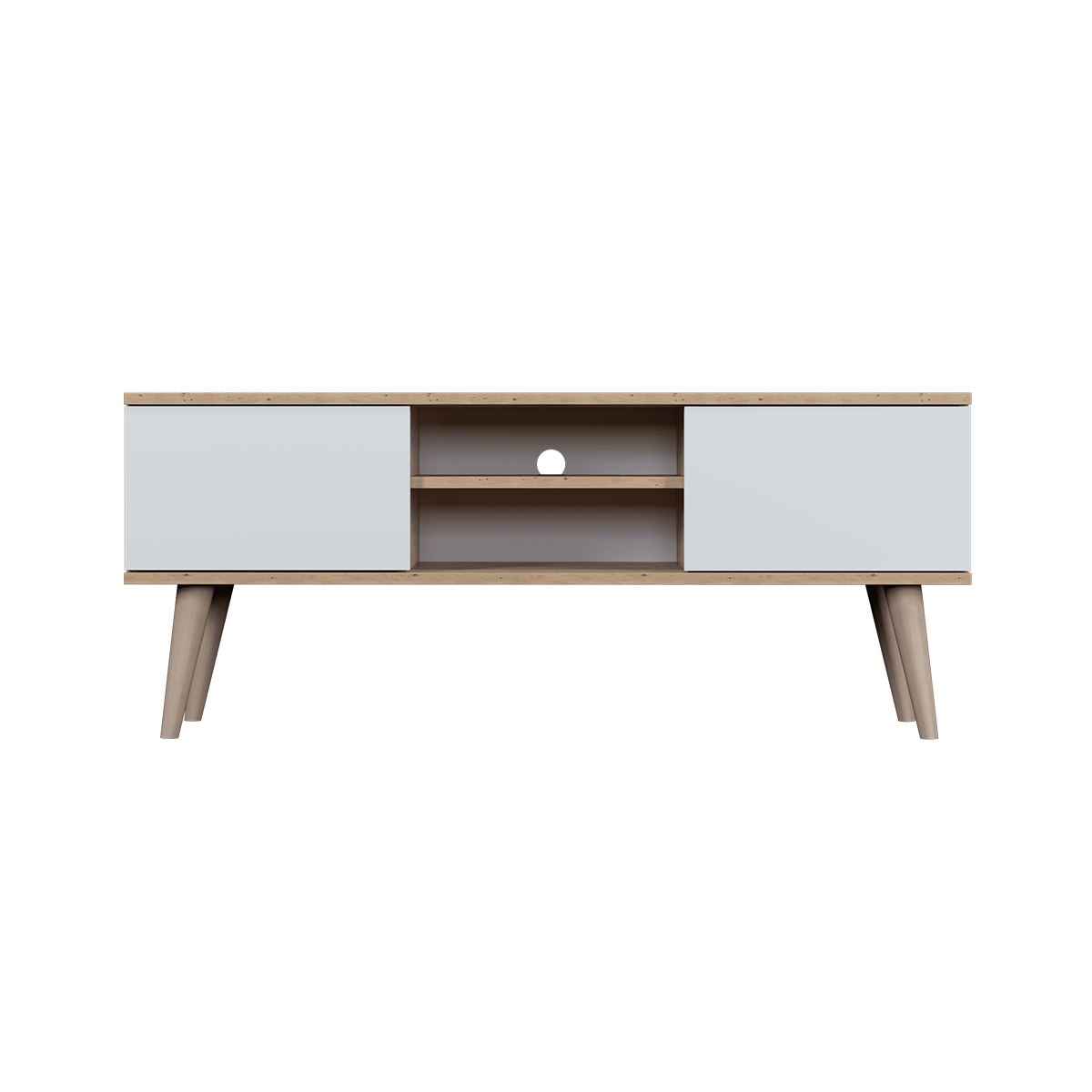Meuble TV 120 cm Toronto - Blanc et bois - vue 2
