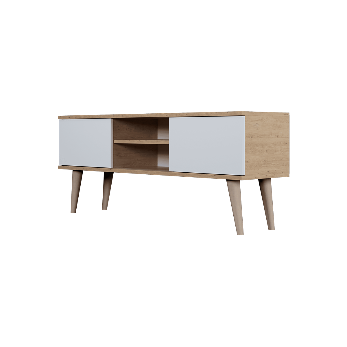 Meuble TV 120 cm Toronto - Blanc et bois - vue 4