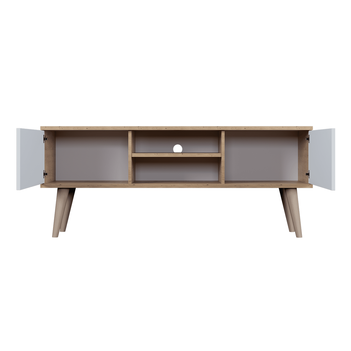 Meuble TV 120 cm Toronto - Blanc et bois - vue 3