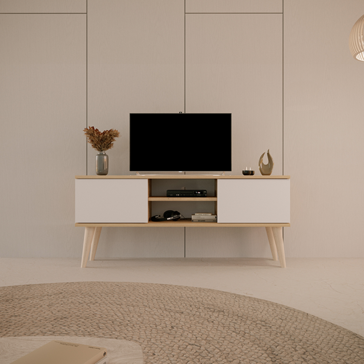Meuble TV 120 cm Toronto - Blanc et bois - vue 5